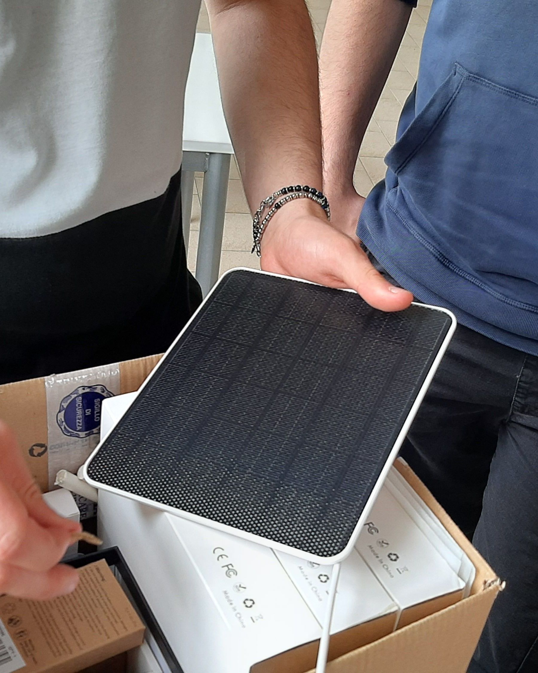 The solar panel of a station, held above its box